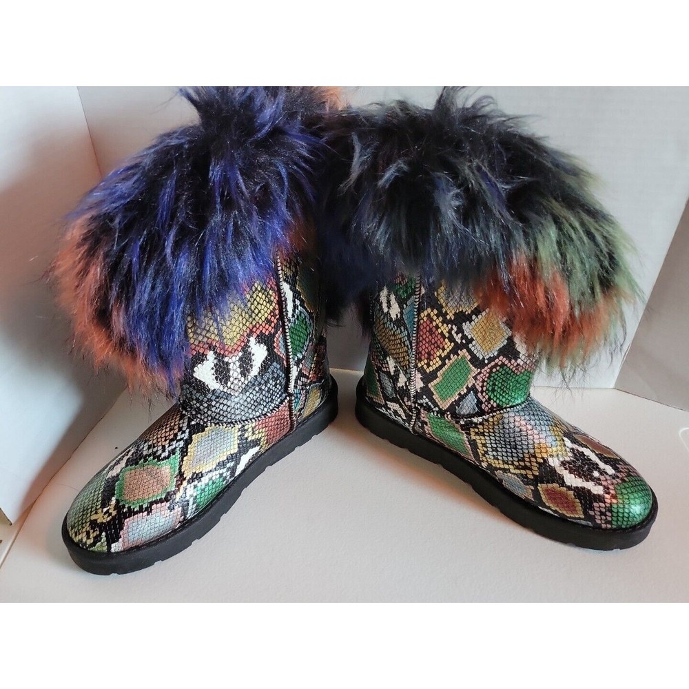 Bamboo Winter Cozy Asymmetrical Faux Fur Leather size 7.5 Multi Color Boots